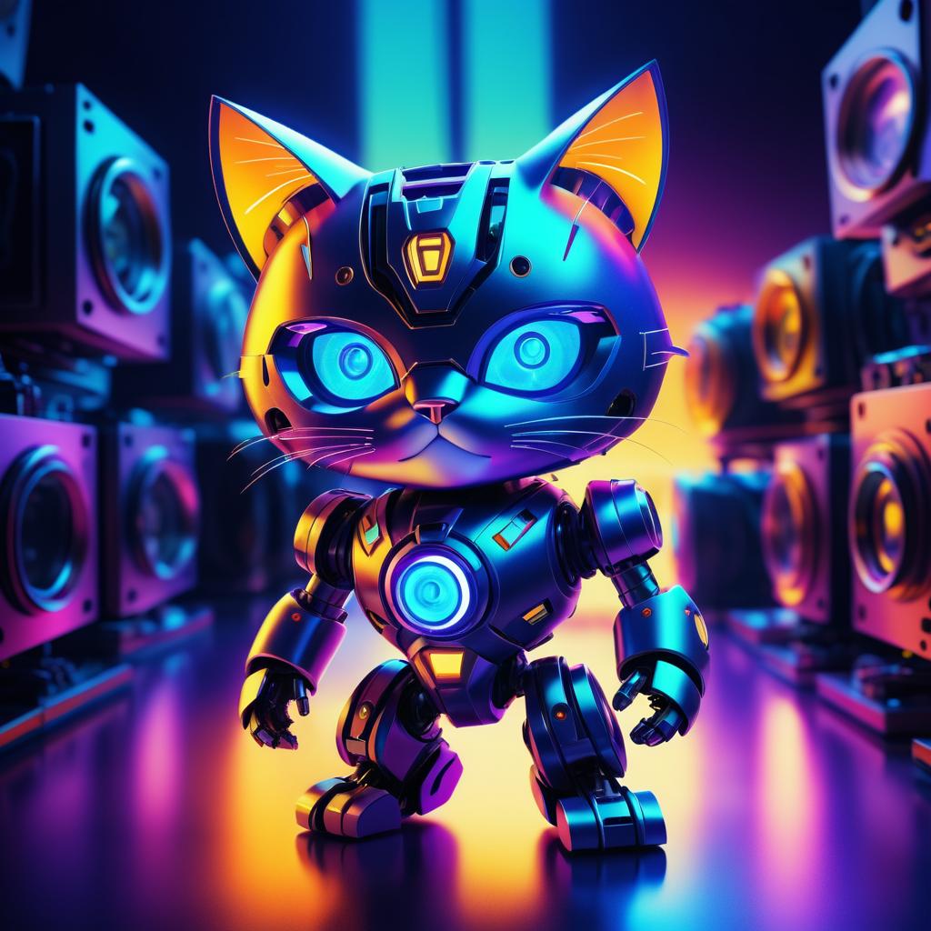 Cinematic Robot Cat in Ektachrome Style