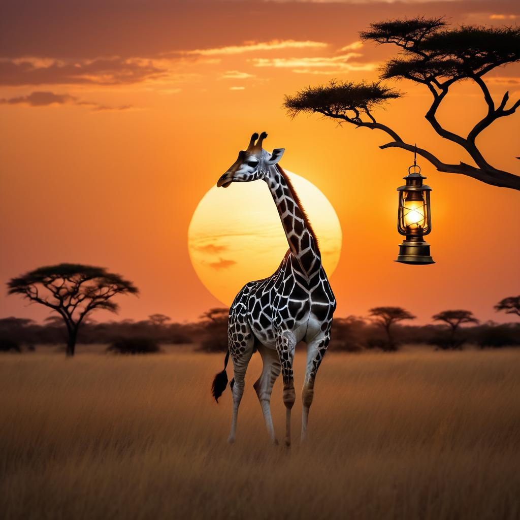 Giraffe Lantern Fusion Under Sunset