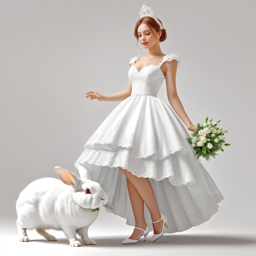 Charming Bride with a Pet Rabbit