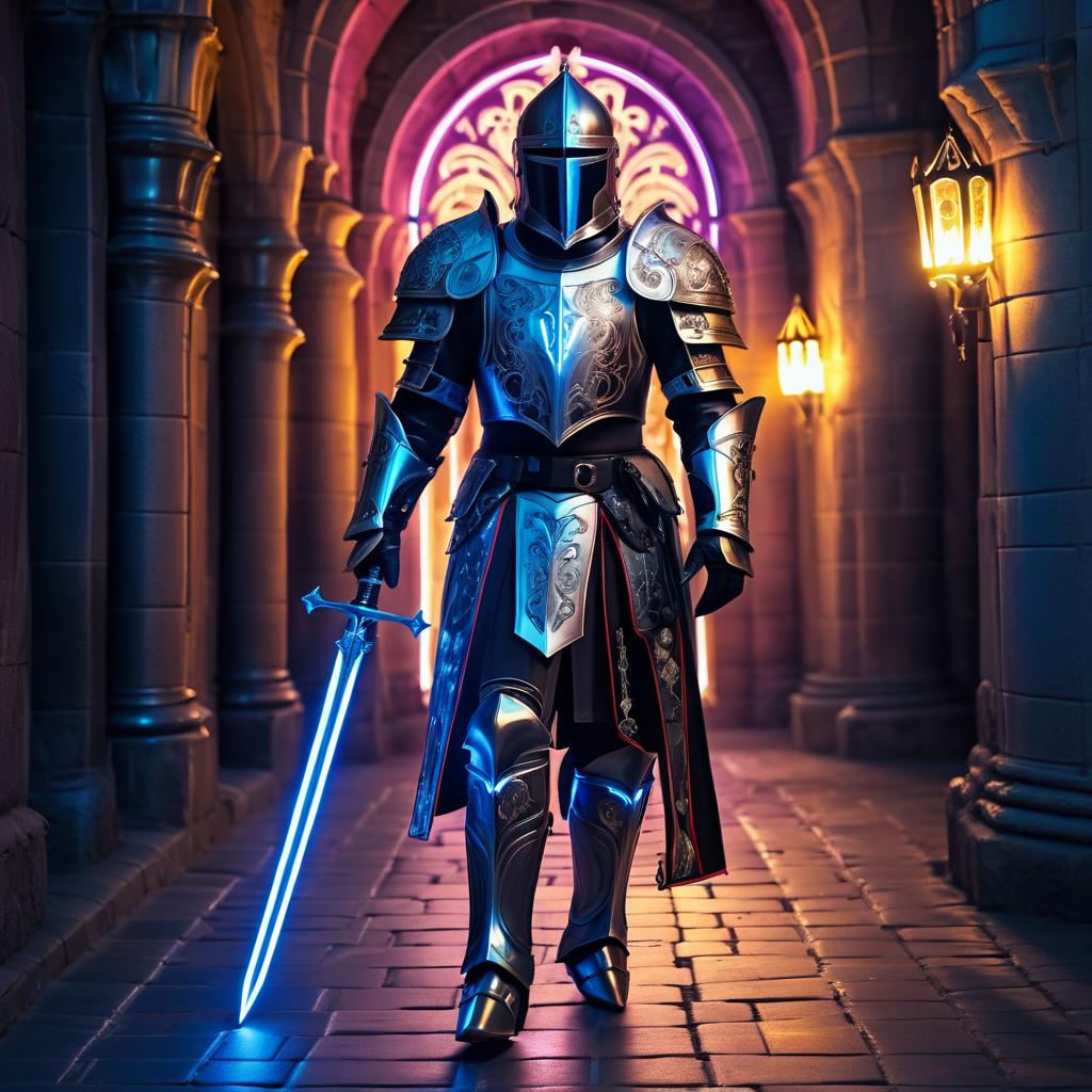 Futuristic Knight Templar in Vibrant City