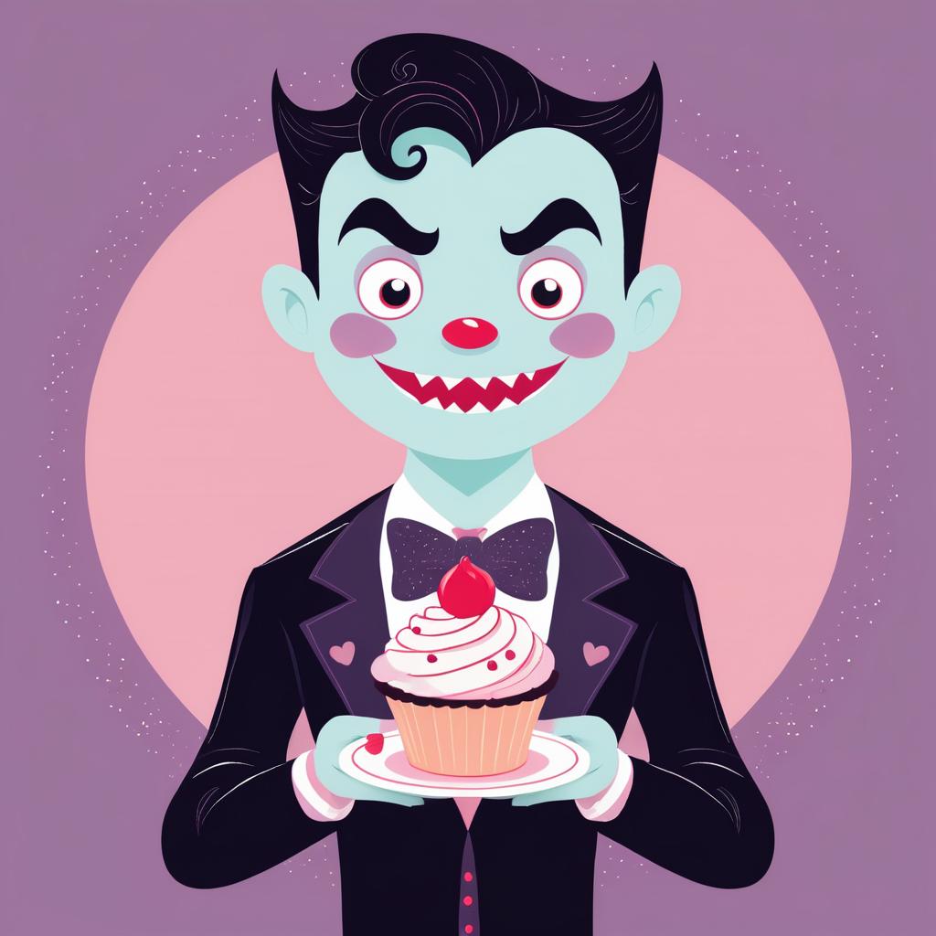 Cute Vampire with Cupcake Illustration