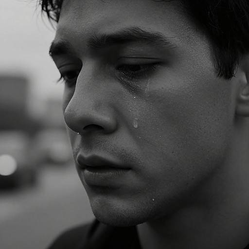 Crying Effect on B&W Man Photo