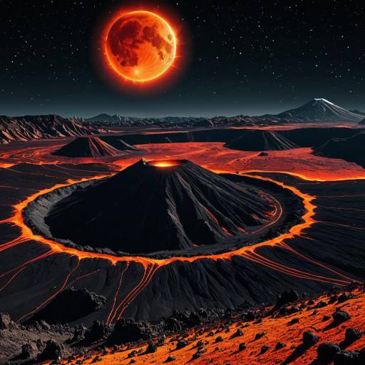 Surreal Volcanic Landscape with Solar Eclipse