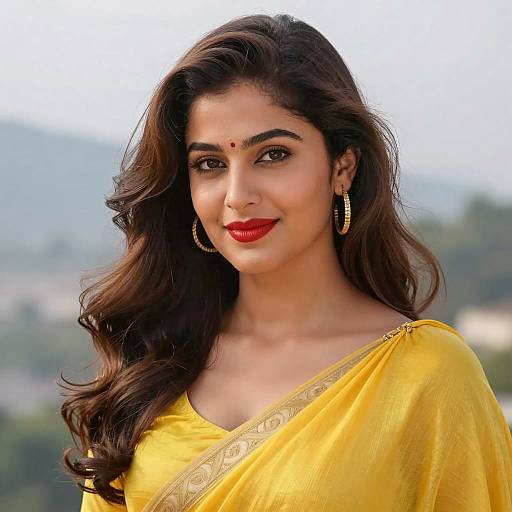 Indian Woman in Yellow Saree Portrait