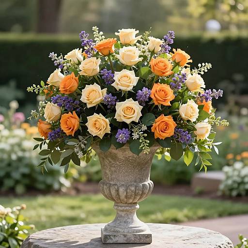 Classic Stone Urn with Vibrant Roses