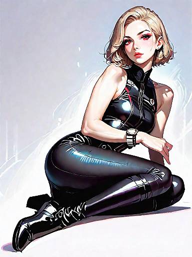 Stylish Woman in Black Faux Leather Leggings