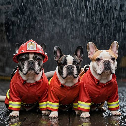 Photoreal French Bulldogs in Firefighter Gear