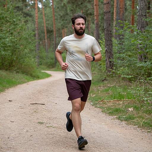 Bearded Man Running in Forest