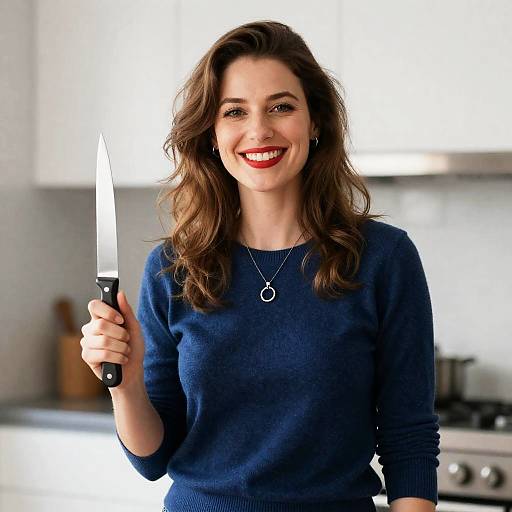 Smiling Woman Holding Kitchen Knife