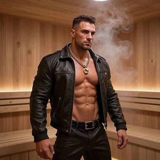 Muscular Man in Sauna Scene