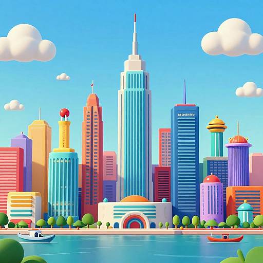 Vibrant Retro-Futuristic 3D Cityscape