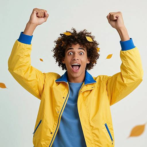 Triumphant Young Man with Yellow Leaves