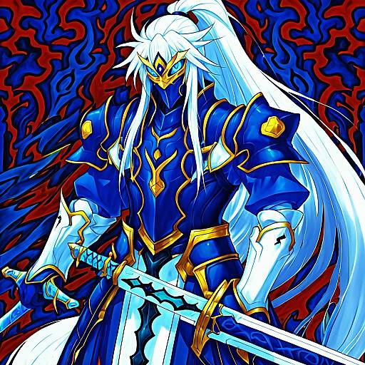 Illustration of Hakumen, blazblue in the style of Namiorii