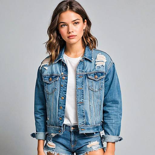 Teenage Girl in Distressed Denim Outfit