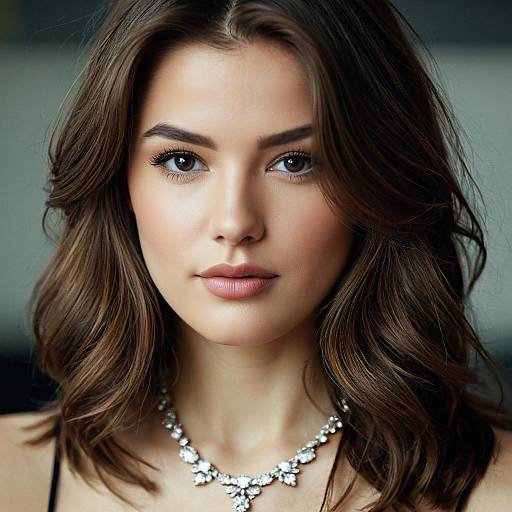 Elegant Woman with Brown Hair and Necklace