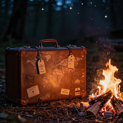 Rustic Suitcase by Campfire at Night