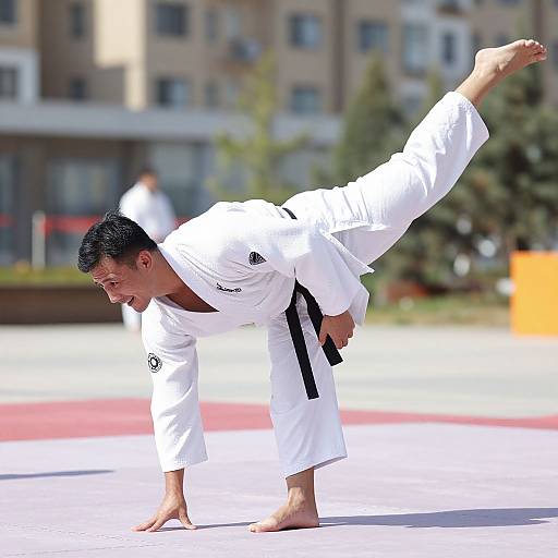 Dynamic Martial Arts Stretch Outdoors
