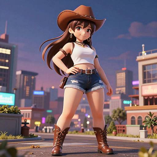 Realistic Cute Waifu in Cityscape