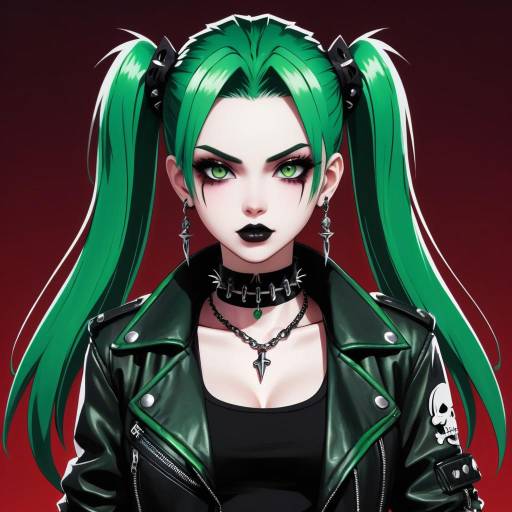 Gothic Anime Girl with Green Hair
