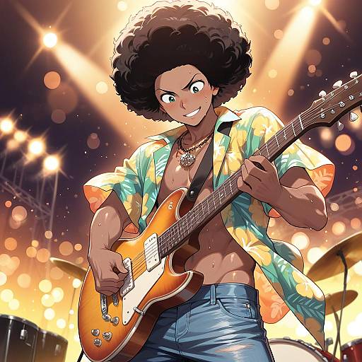 Joyful Guitarist in Concert Staging