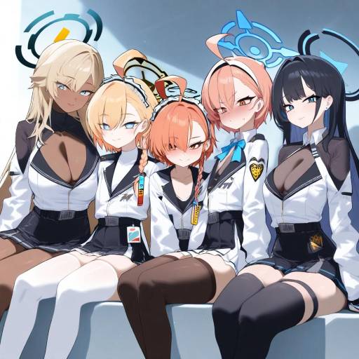 Multiple Girls with Blue and Red Halos
