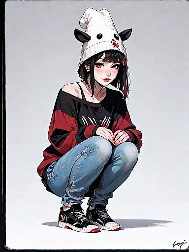 Casual Comic Style Woman in Knit Sweater