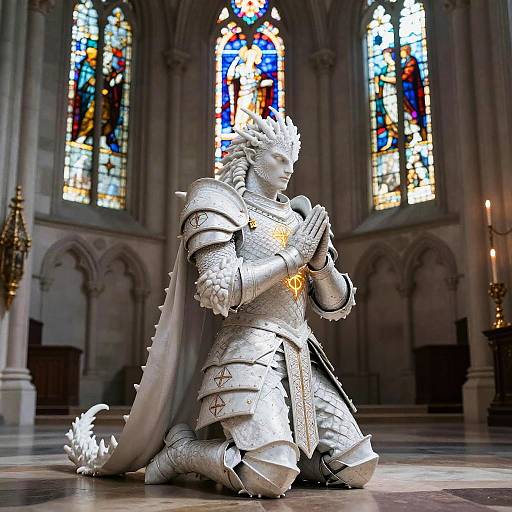 White Dragonborn Paladin in Cathedral