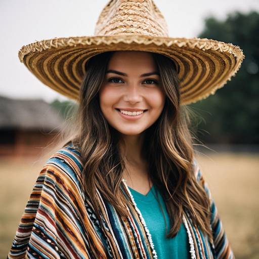 Charming Girl in Poncho Sombrero Costume