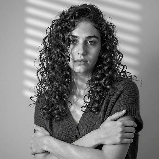 Black and White Portrait of Woman with Curly Hair
