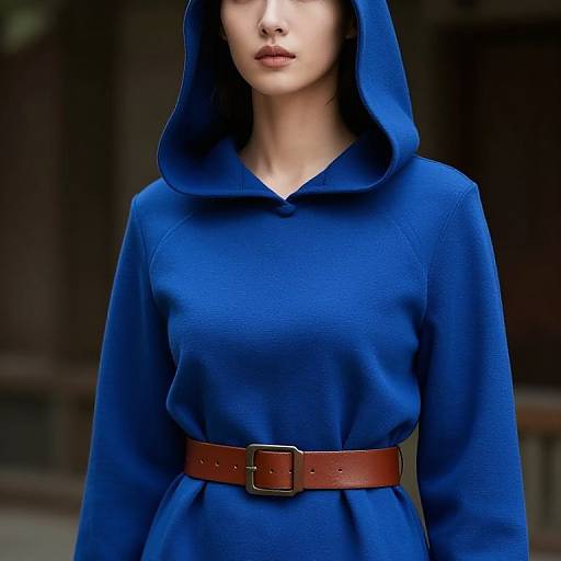 Female in Blue Hooded Outfit