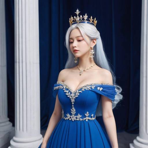 Elegant Princess in Blue Off-Shoulder Gown