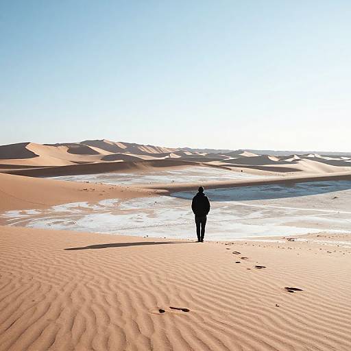 Solitary Figure in Vast Desert Landscape