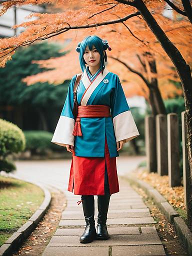Lifestyle costume photo of Hamazura shiage. Cosplay clothes