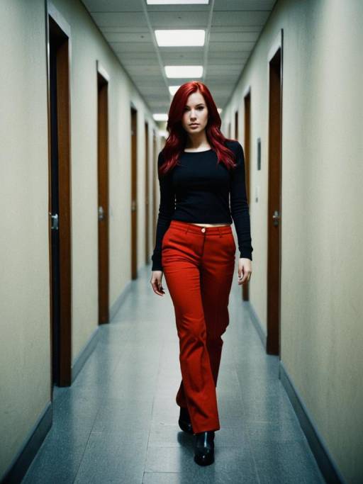 Black Hair Woman in Red Pants