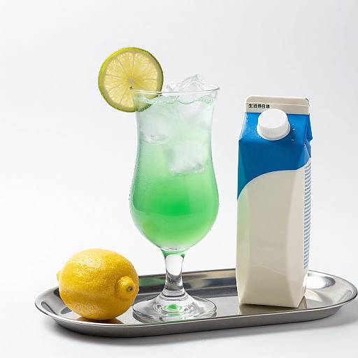 Refreshing Green Cocktail on Silver Tray
