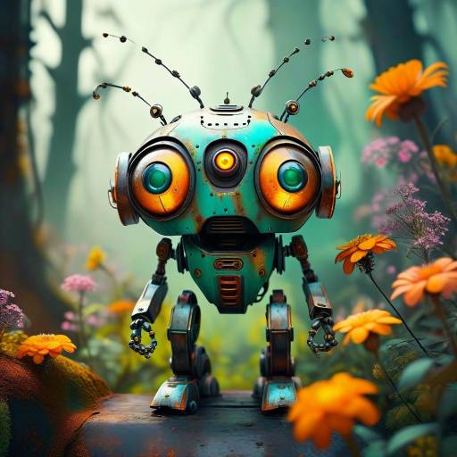 Whimsical Insectoid Robot in Enchanted Forest