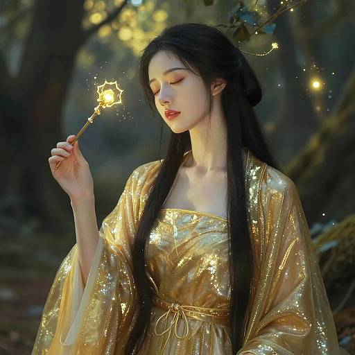 Serene Asian Woman in Mystical Forest
