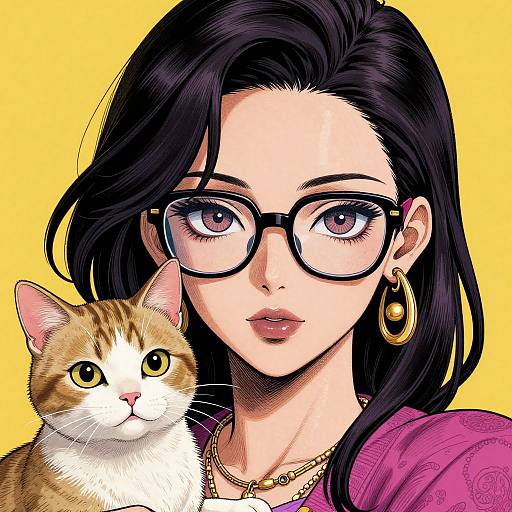 Elegant Anime Lady with Cat