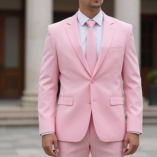 Man in Pink Suit Standing Outdoors