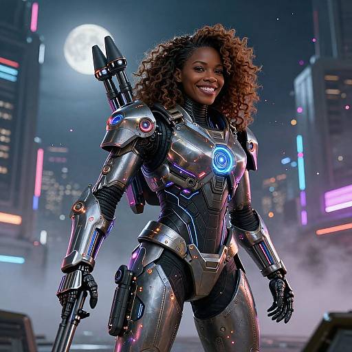 Cyberpunk Sci-Fi Woman in Power Armor