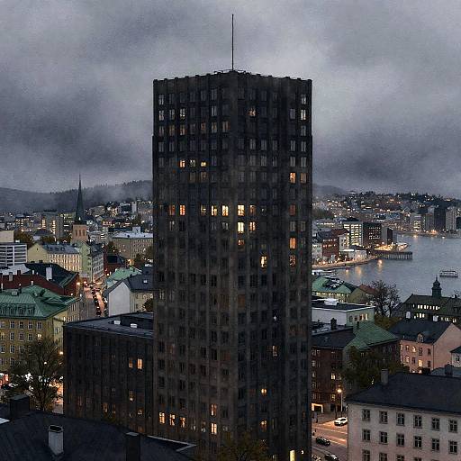 Expressionist Watercolor Oslo Twilight