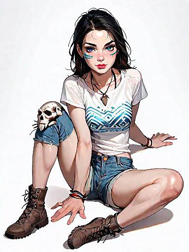 Woman in Casual Streetwear with Tribal Face Paint