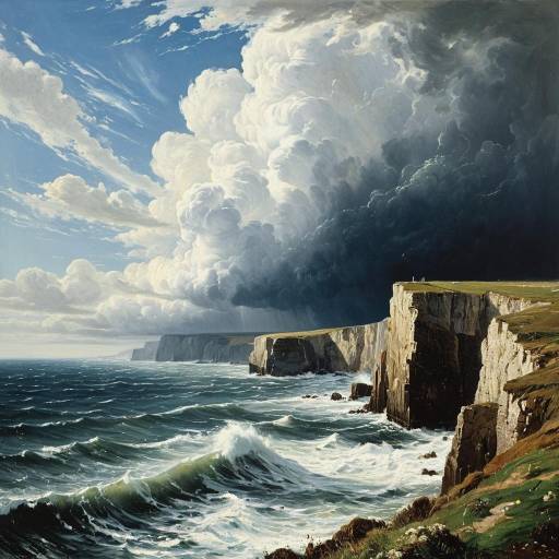 Seaside Cliffs with Stormy Ocean and Dramatic Clouds