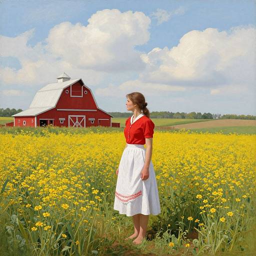 Serene Regionalist Iowa Farm Scene