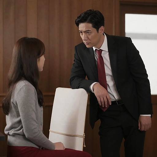 Serious Conversation in Wooden Room