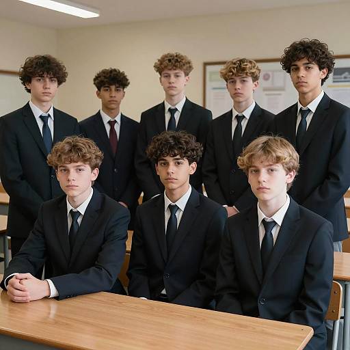 Serious Teenage Boys in Classroom Setting