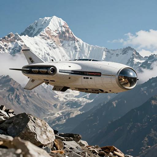 Retro Futuristic Spacecraft Landing Himalayas