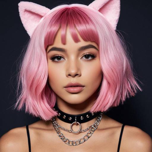 Zoe Kravitz with Pink Wig and Cat Ears