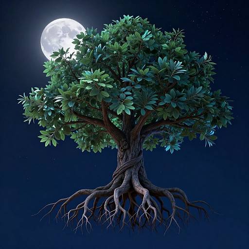 Surreal Majestic Tree Under Moonlight