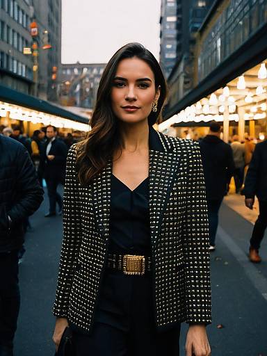 Woman in Designer Outfit at City Event